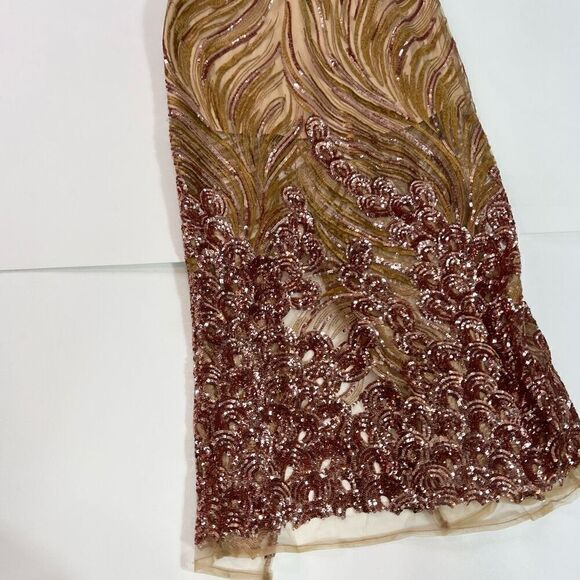 NWT Akira Maxi Dress Womens Large Tan Sequin Copper Spaghetti Strap Long - Picture 9 of 12